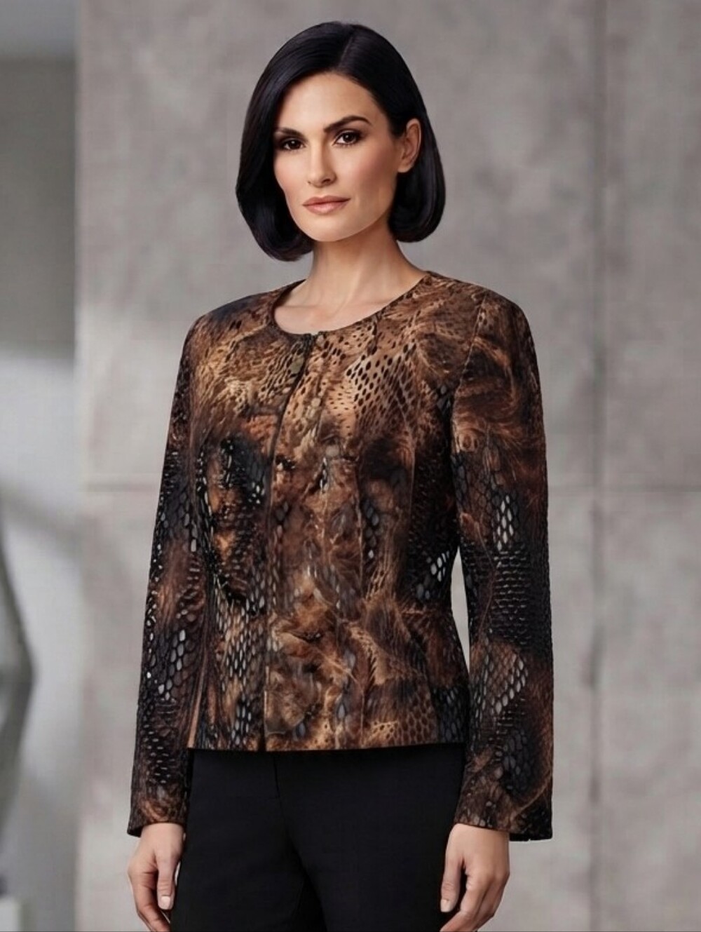 Joseph Ribkoff leopard animal print jacket cardigan brown black size 8 @T1